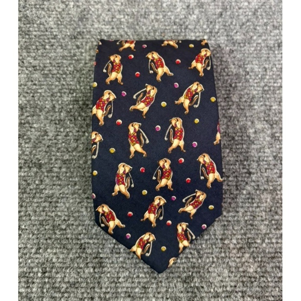 Brooks Brothers Makers All Silk Tie Navy w/ Cat Golfer 57x3.5 Necktie